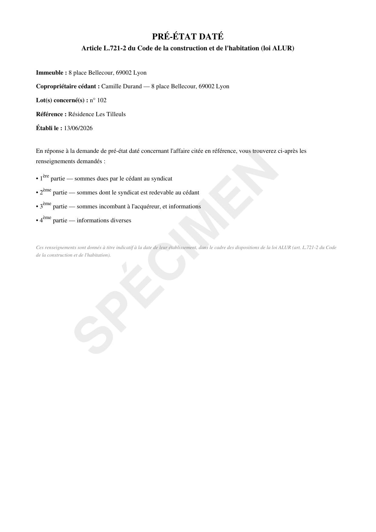 Première page du livrable exemple