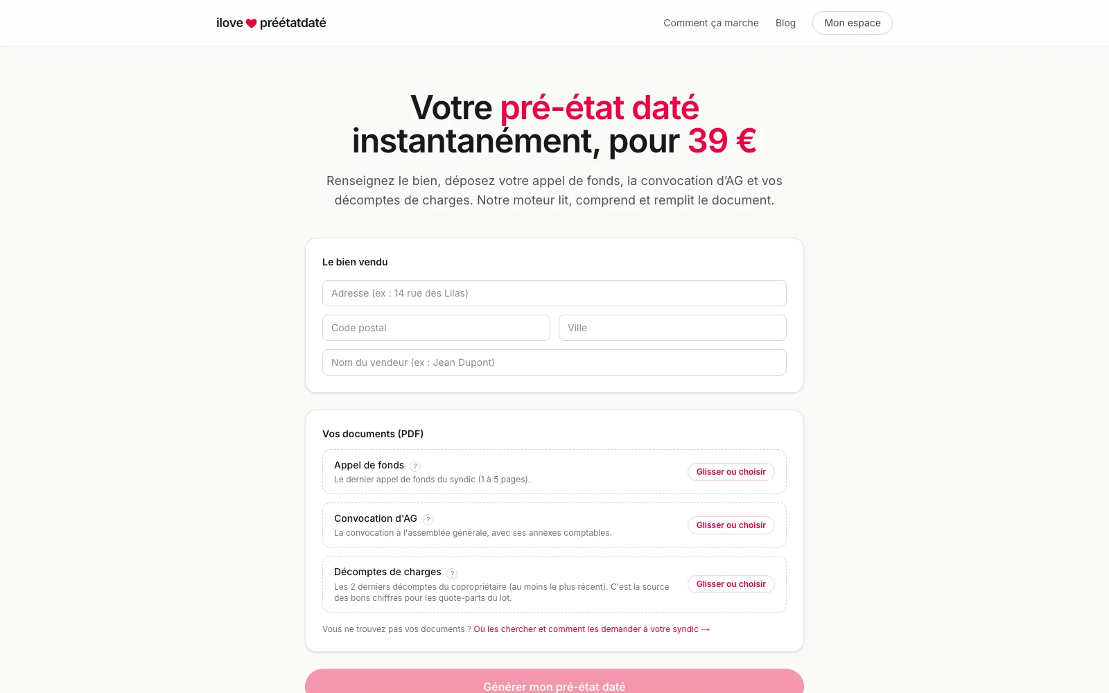 Interface de dépôt des documents